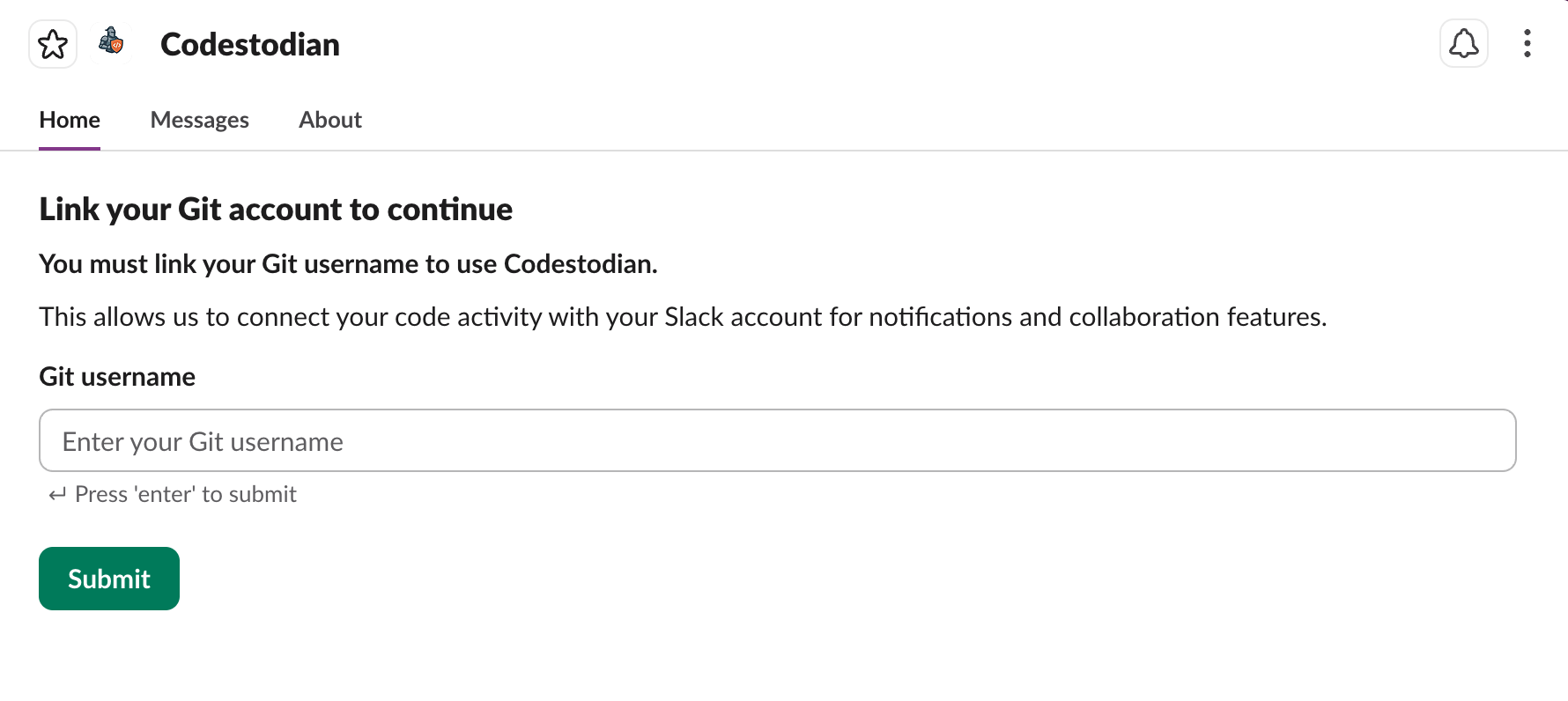Codestodian Git linking page