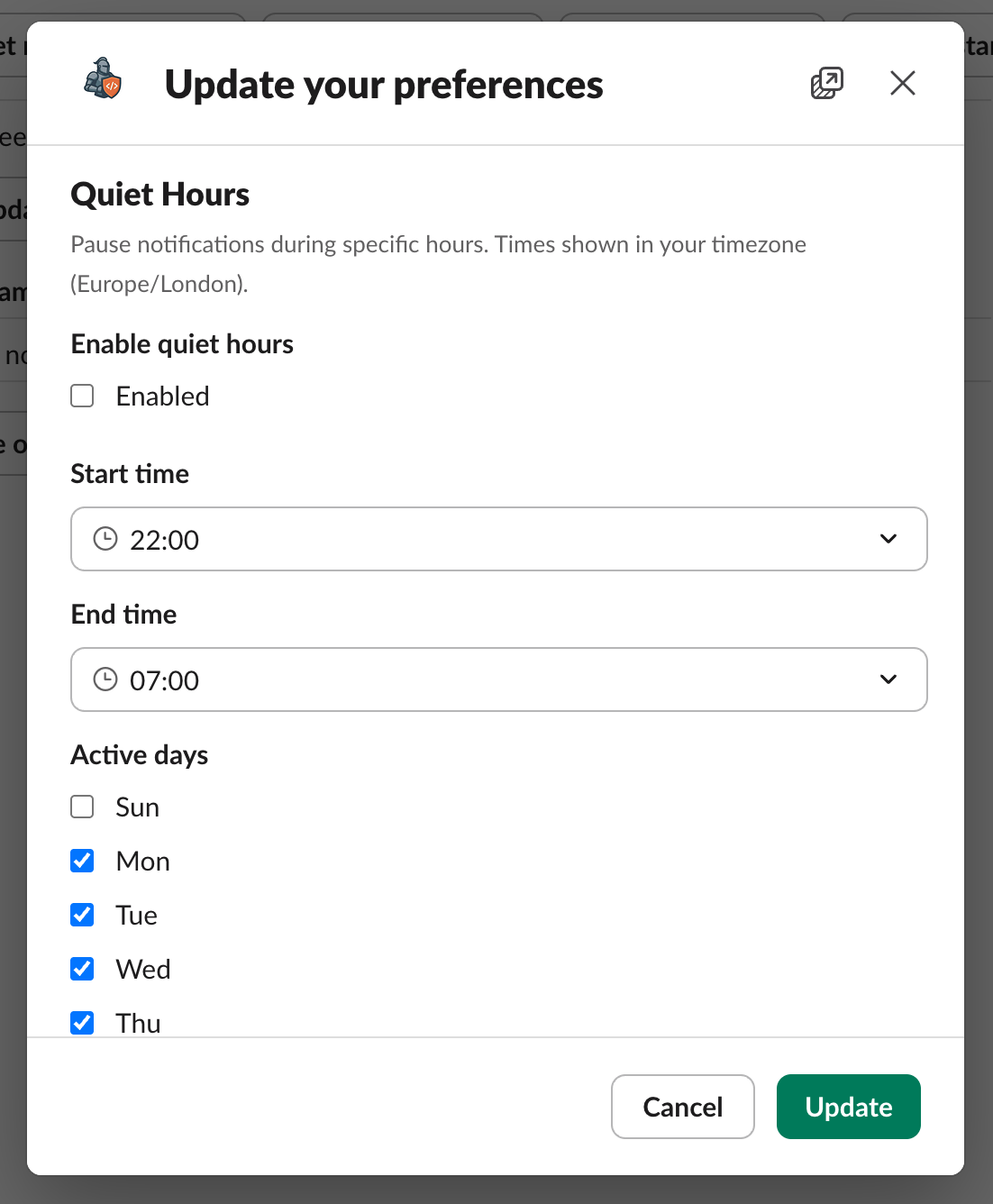 Preferences Quiet Hours